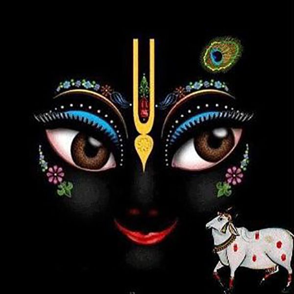 God Krishna Black Pic with Cow