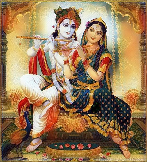 Romantic Image Picture of Krishna Teaching Flute to Radha