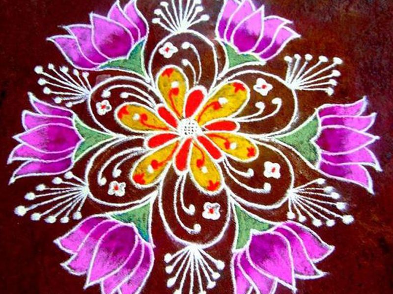 Lotus Flower Rangoli Design Image Idea for Home Decoration